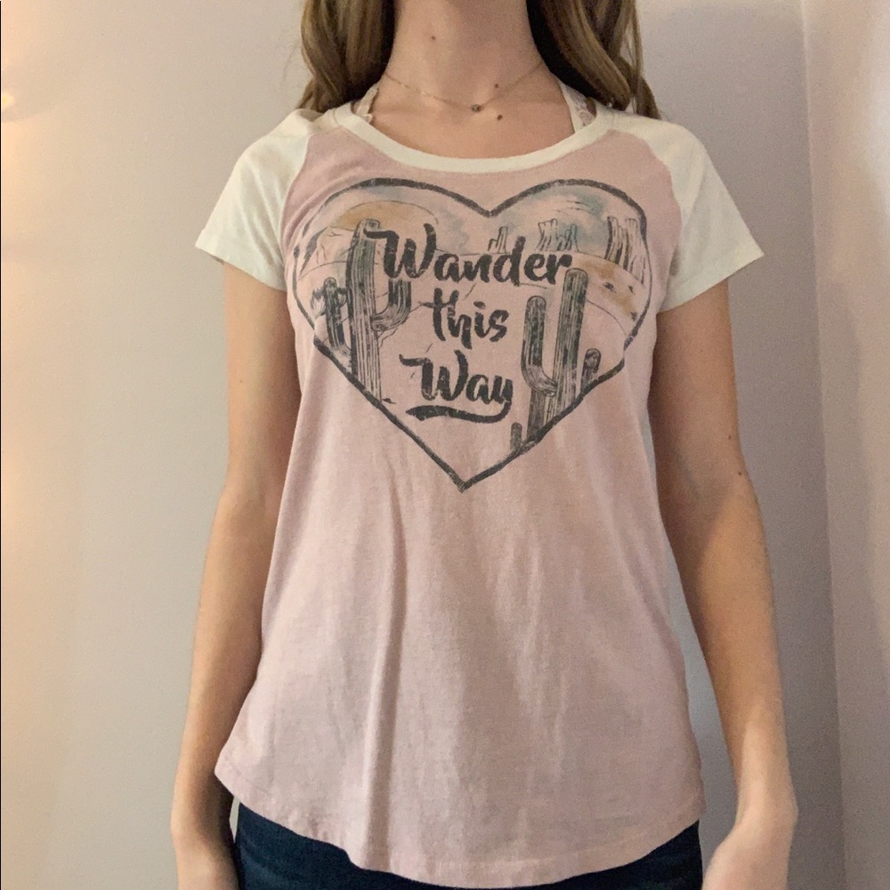 Pink and white graphic t shirt